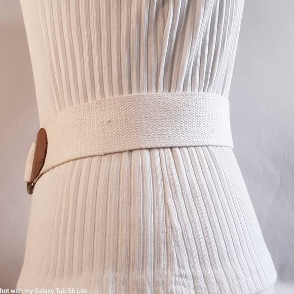 Hong Kong Womens Sucingle Belt Small Medium Peanut Brown White Canvas Cotton - Picture 2 of 12